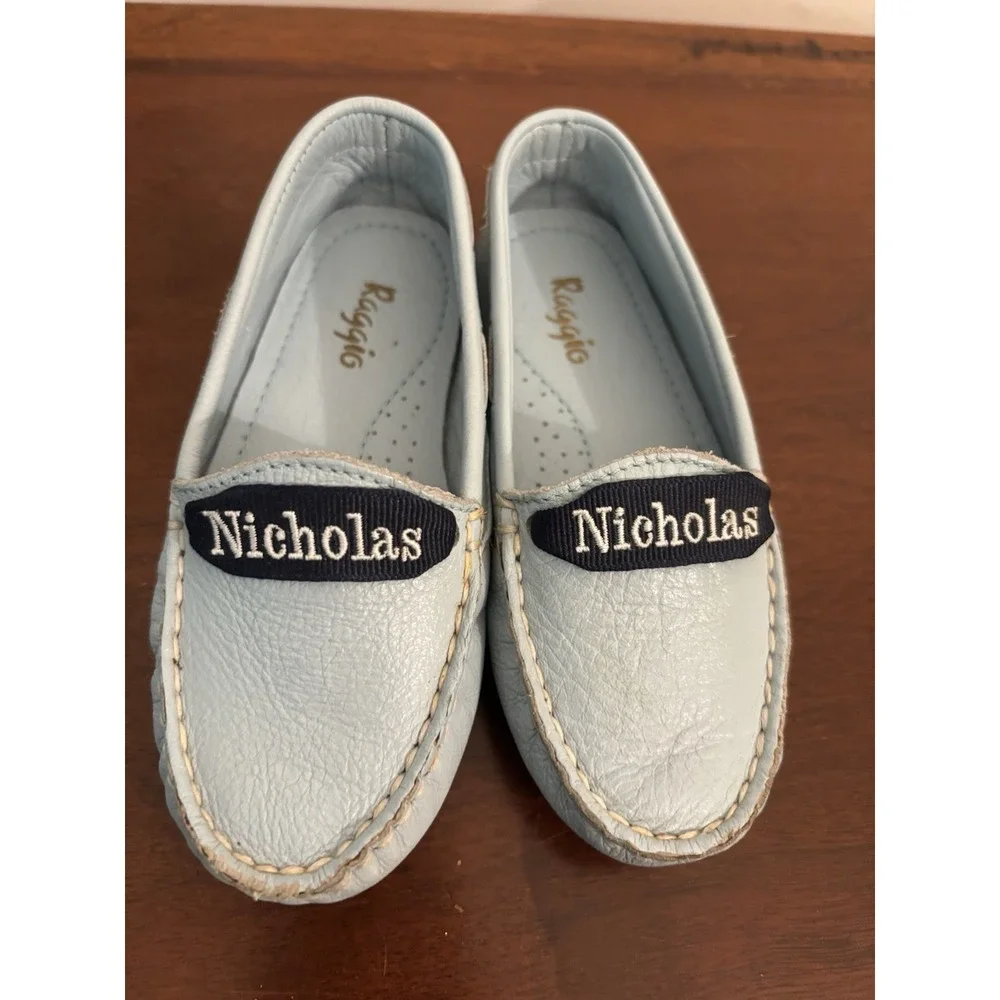Reggio Light Blue Leather Driving Moccasins‎ Size 23 US Baby Boy 7